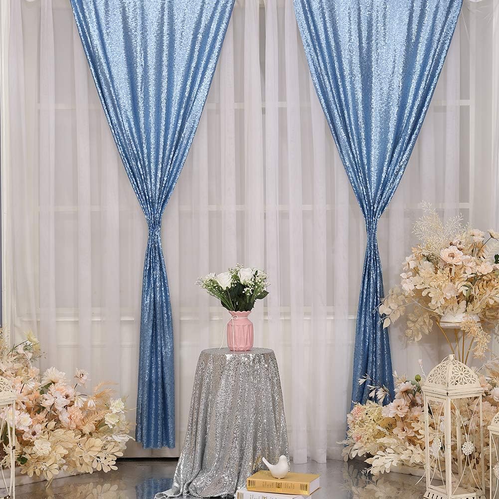 Poise3EHome 2ft x 8ft Baby Blue Sequin Backdrop Curtains 2 Panels Photography Backdrop for Party