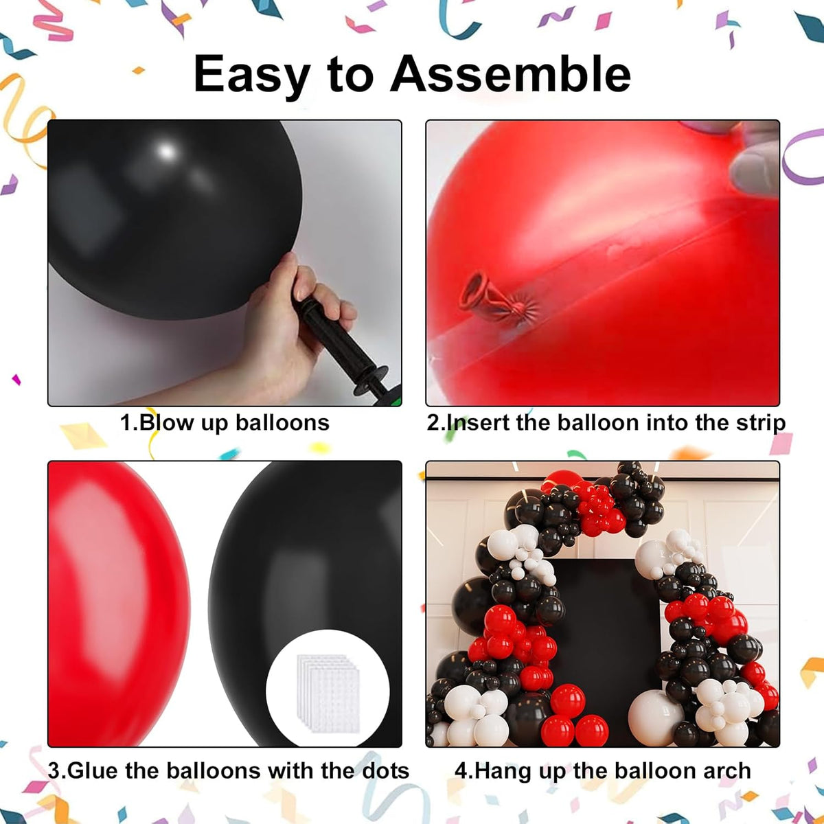 Red and Black Balloons,132pcs Red Black and White Balloons Garland Arch Kit with Different Size for