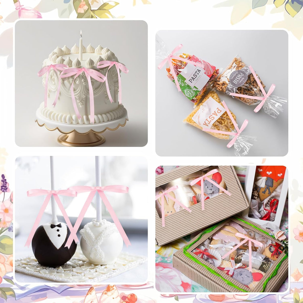 Riceshoot 100 Pcs Twist Tie Bows Bulk 5x7 Inch Satin Ribbon Bows for Gift Wrapping Cake Treat Bags