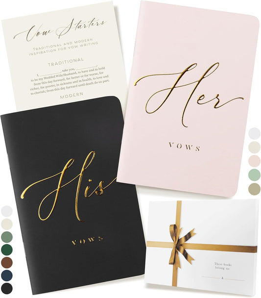 ARTESORI Wedding Vow Book for Her & Him, Soft Touch, Gold Engraving, 28 Lined Pages, Wedding Vow