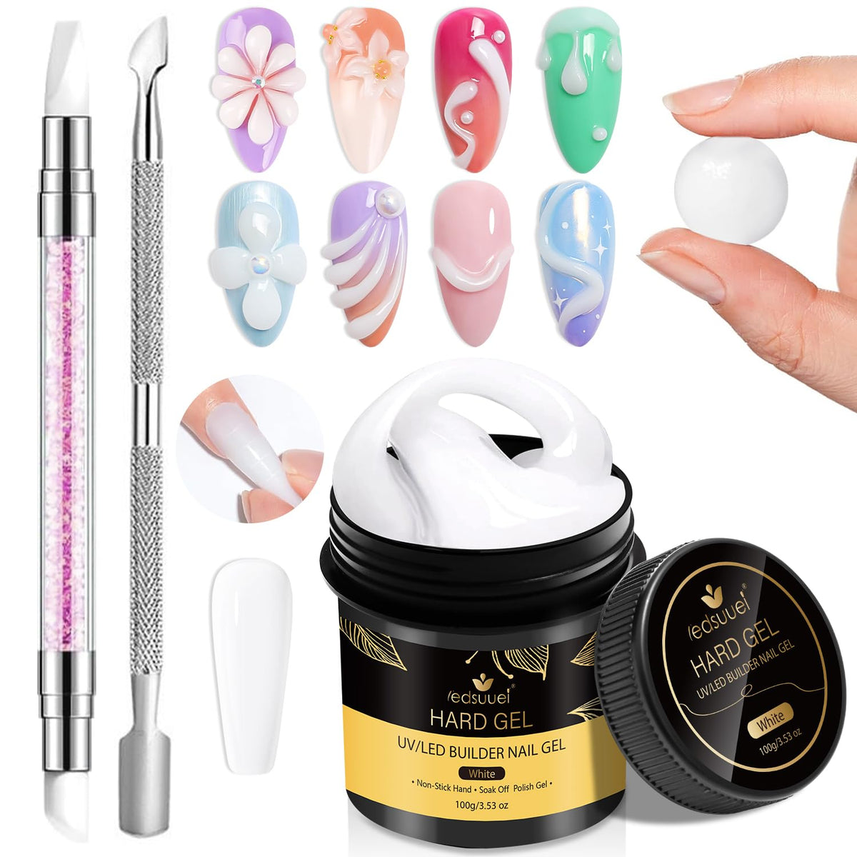 Solid Builder Gel for Nails LEDSUUEI - 100g Large Capacity White 3D Nail Gel Sculpting Non-Sticky