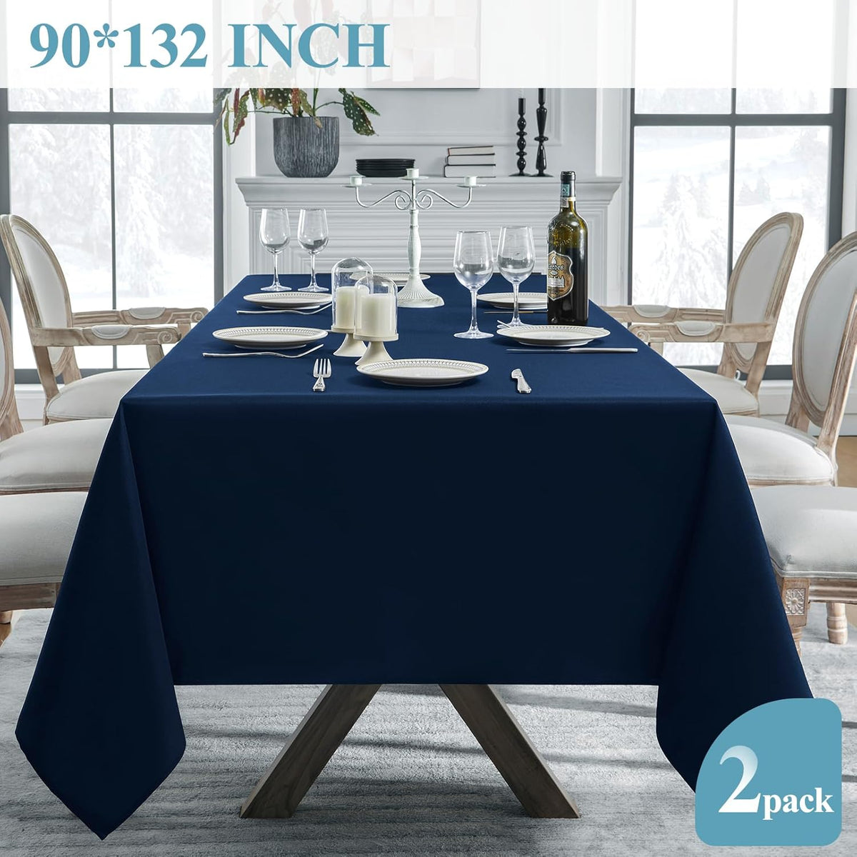 VidaFete Tablecloth 6 Pack 90 * 132inch Rectangle Table Cloth Polyester, Stain Wrinkle Resistant