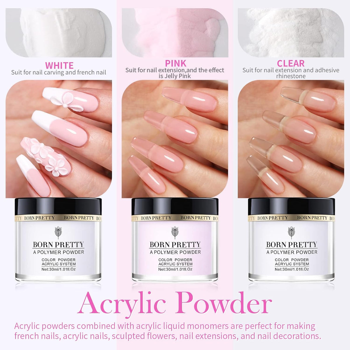 BORN PRETTY Acrylic Nail Kit with Everything ,96PCs Acrylic Powder and Liquid Monomer Set with