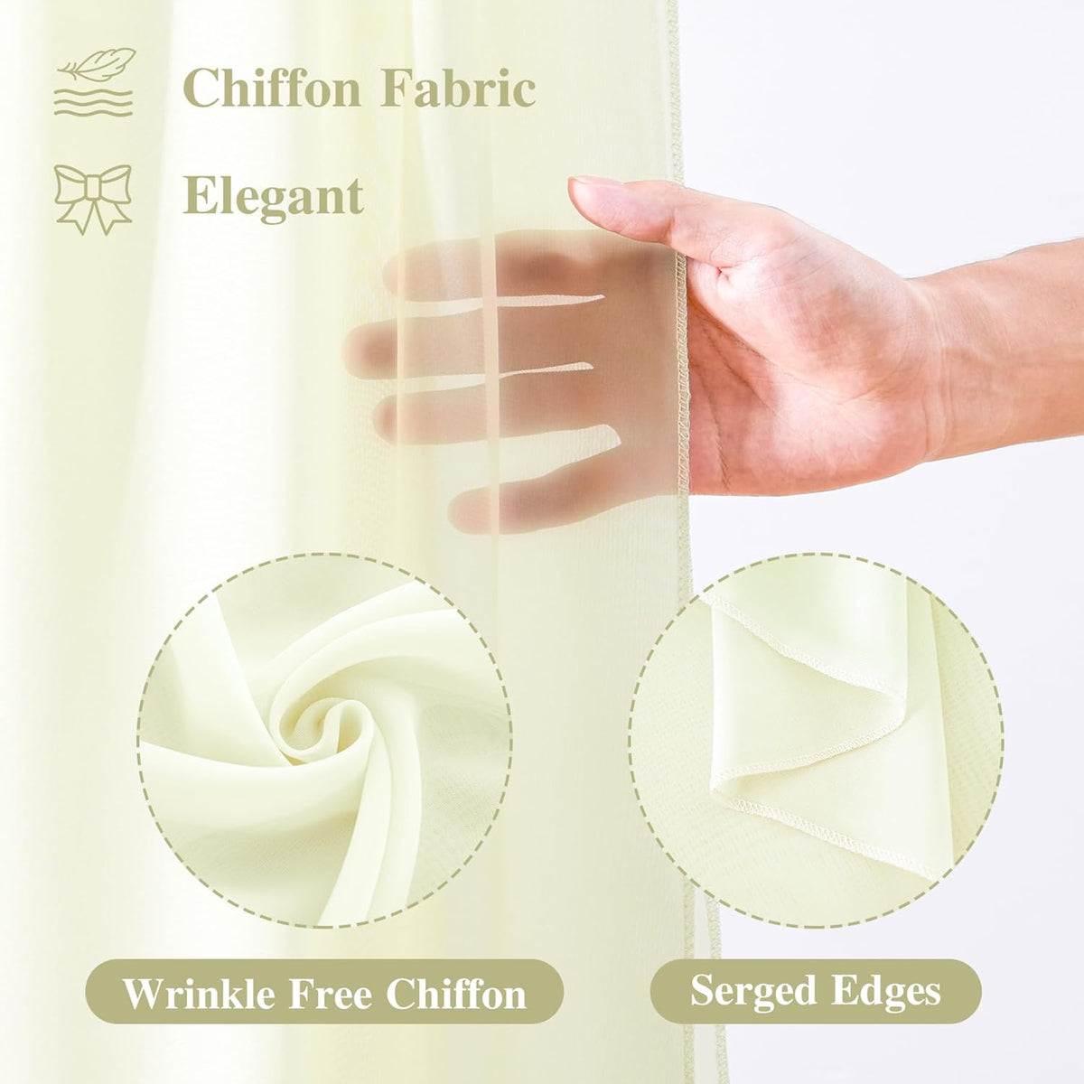 Wedding Arch Draping Fabric, 2 Panels 6 Yards Ivory Sheer Backdrop Curtain Chiffon Fabric Drapery