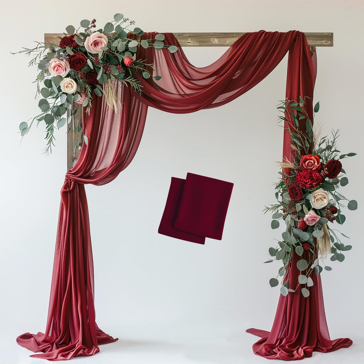Wedding Arch Draping Fabric 2 Panels 28.7" x 20FT Burgundy Sheer Chiffon Backdrop Drapes for