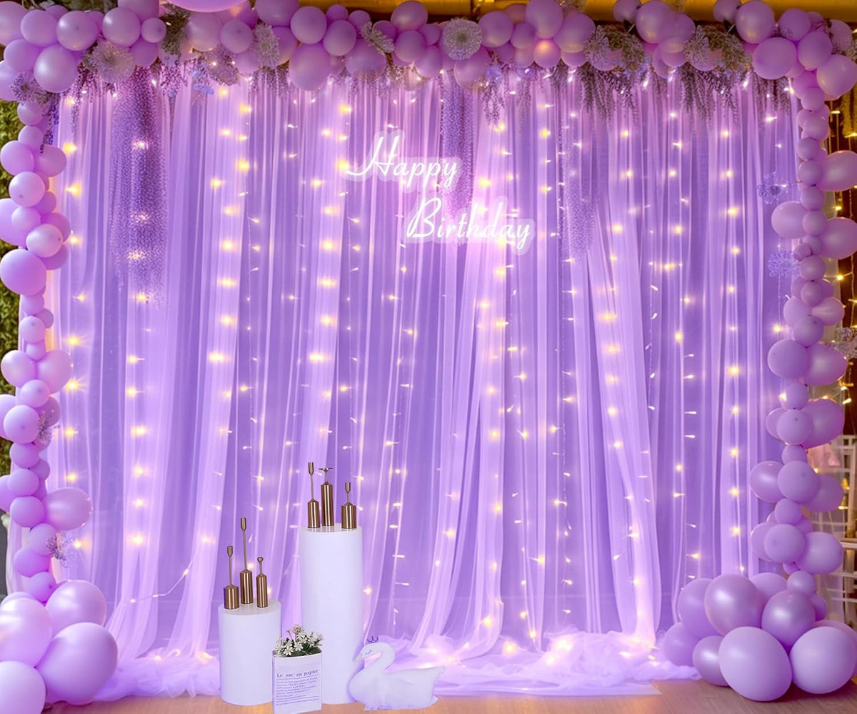 Lavender Tulle Backdrop Curtain with Led Lights for Wedding Baby Shower Girls 10ft X 8ft Lilac