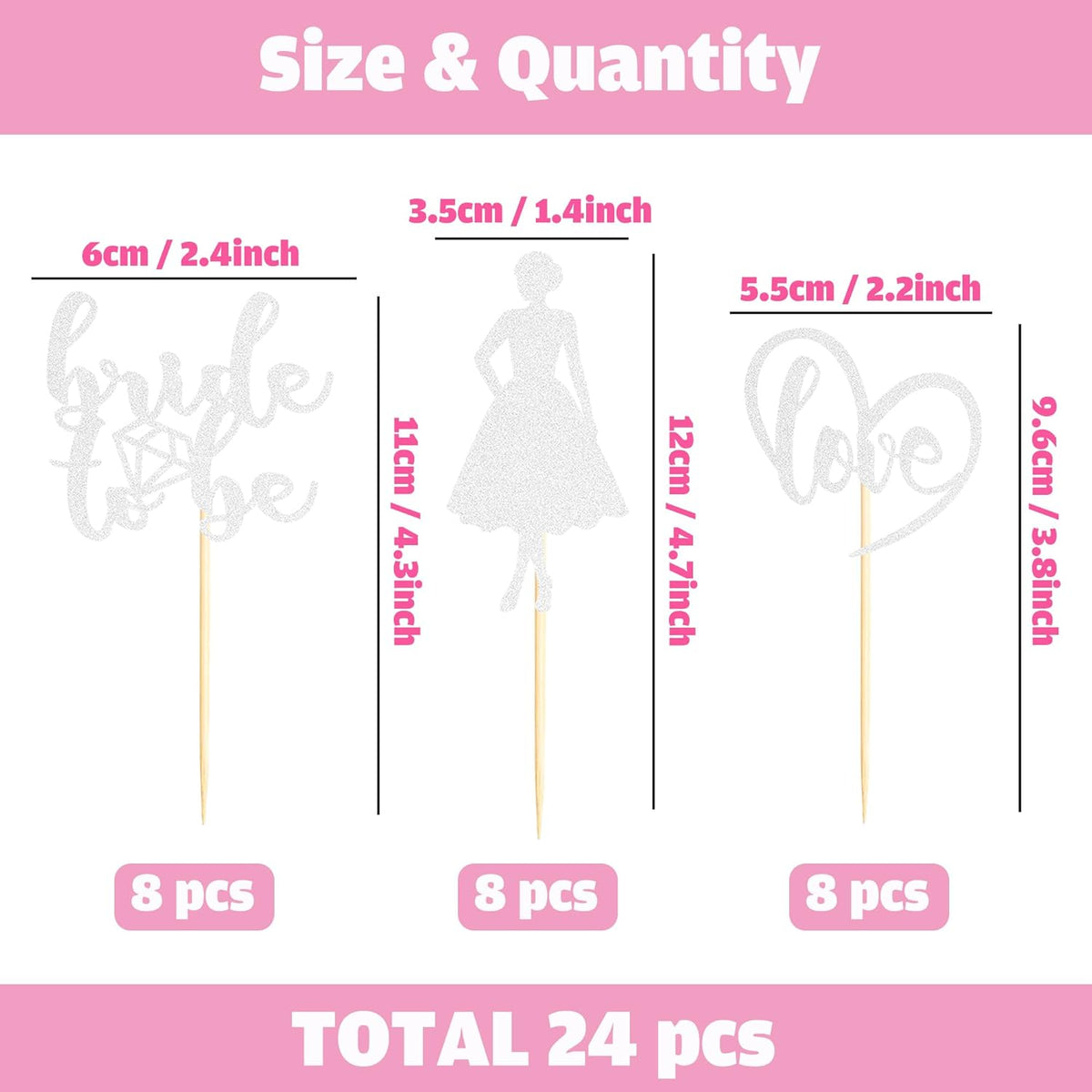 Sotpot 24PCS Bride to Be Cupcake Toppers with Heart Silver Glitter Dress Bridal Shower Cupcake