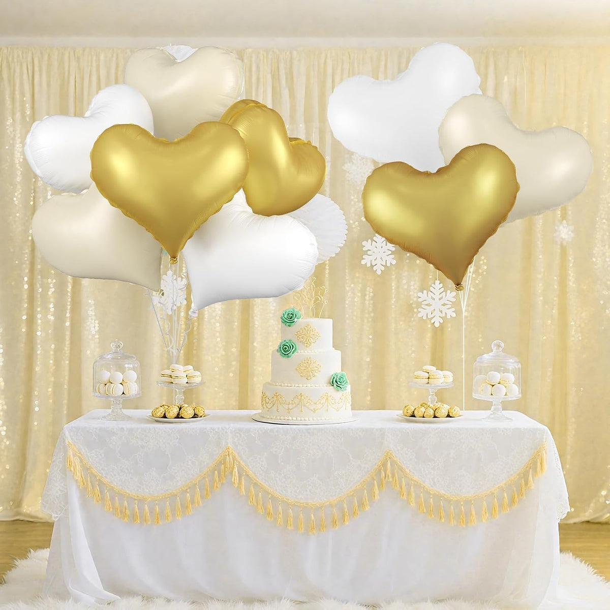 White Gold Heart Balloons,24Inch Large Cream White Heart foil Balloon for Valentine's Day Birthday