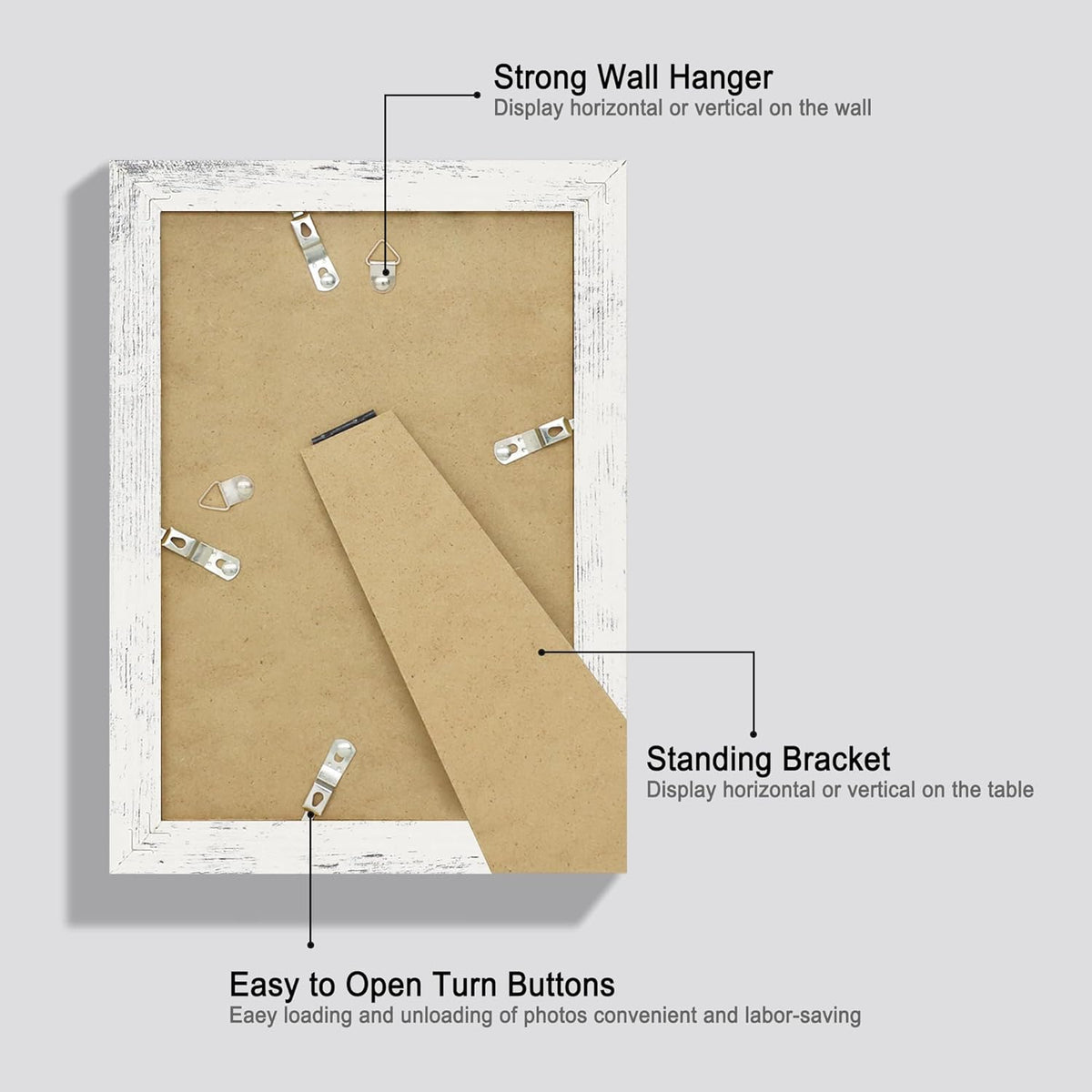 6x9 Picture Frame Set of 4, High Definition Glass Distressed White Frame, 6 x 9 Wood Photo Frames