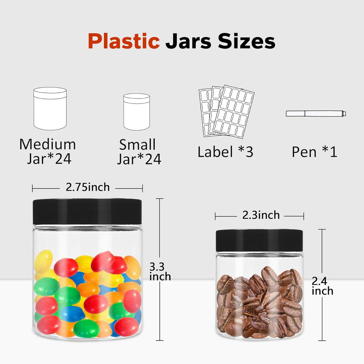 Plastic Jars with Lids 48 Pcs 8 oz & 3.4 oz Clear Plastic Slime Storage Jars Containers with