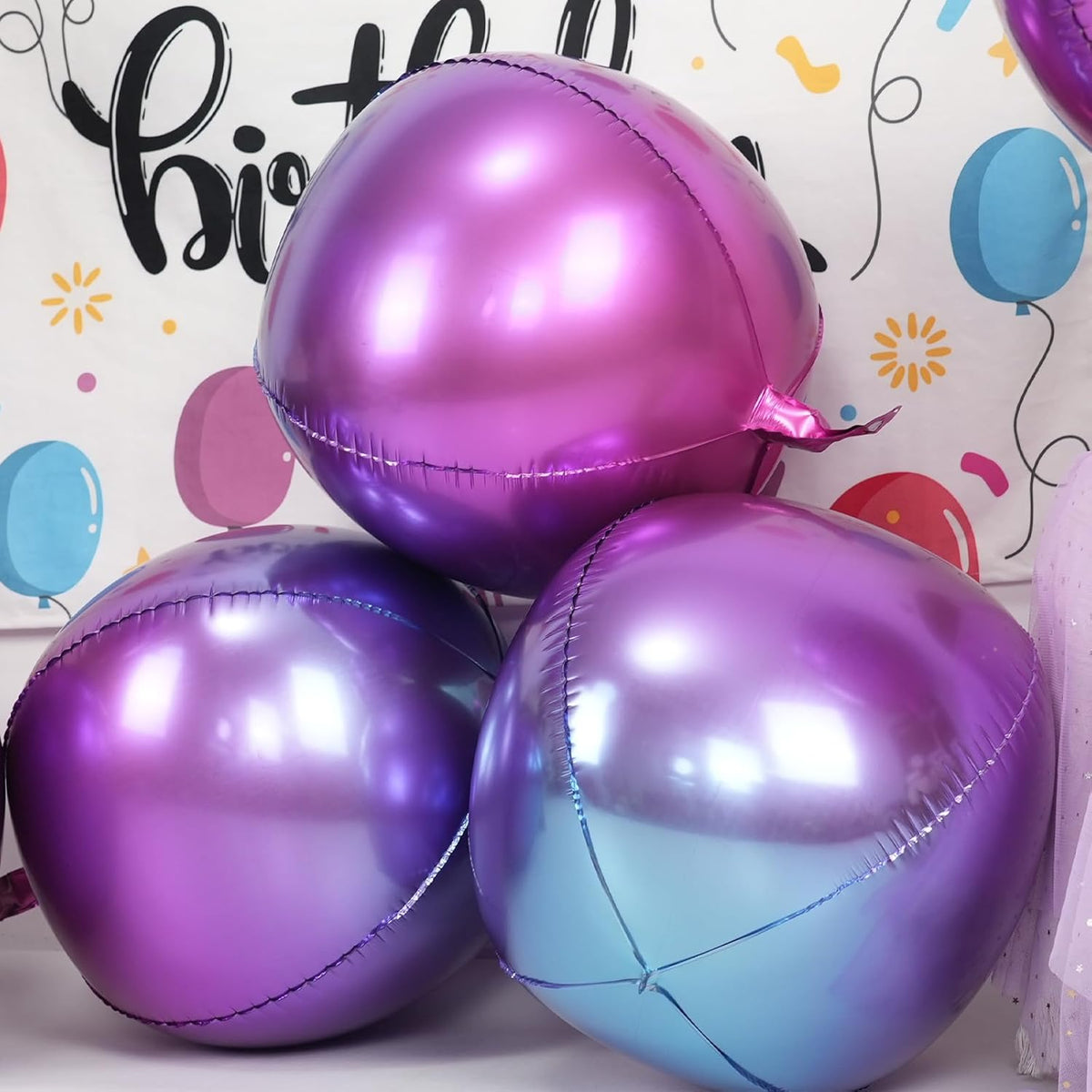 6Pcs Gradient Purple Round Foil Balloons, 22" Large Helium Ball Mylar Balloon, Metallic Purple Foil