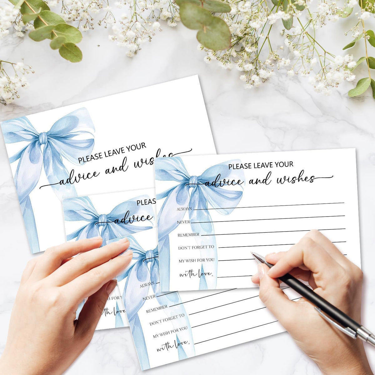 Blue Bow Advice and Wishes Card, Advice Cards for The Bride and Groom, Bridal Shower,Wedding or