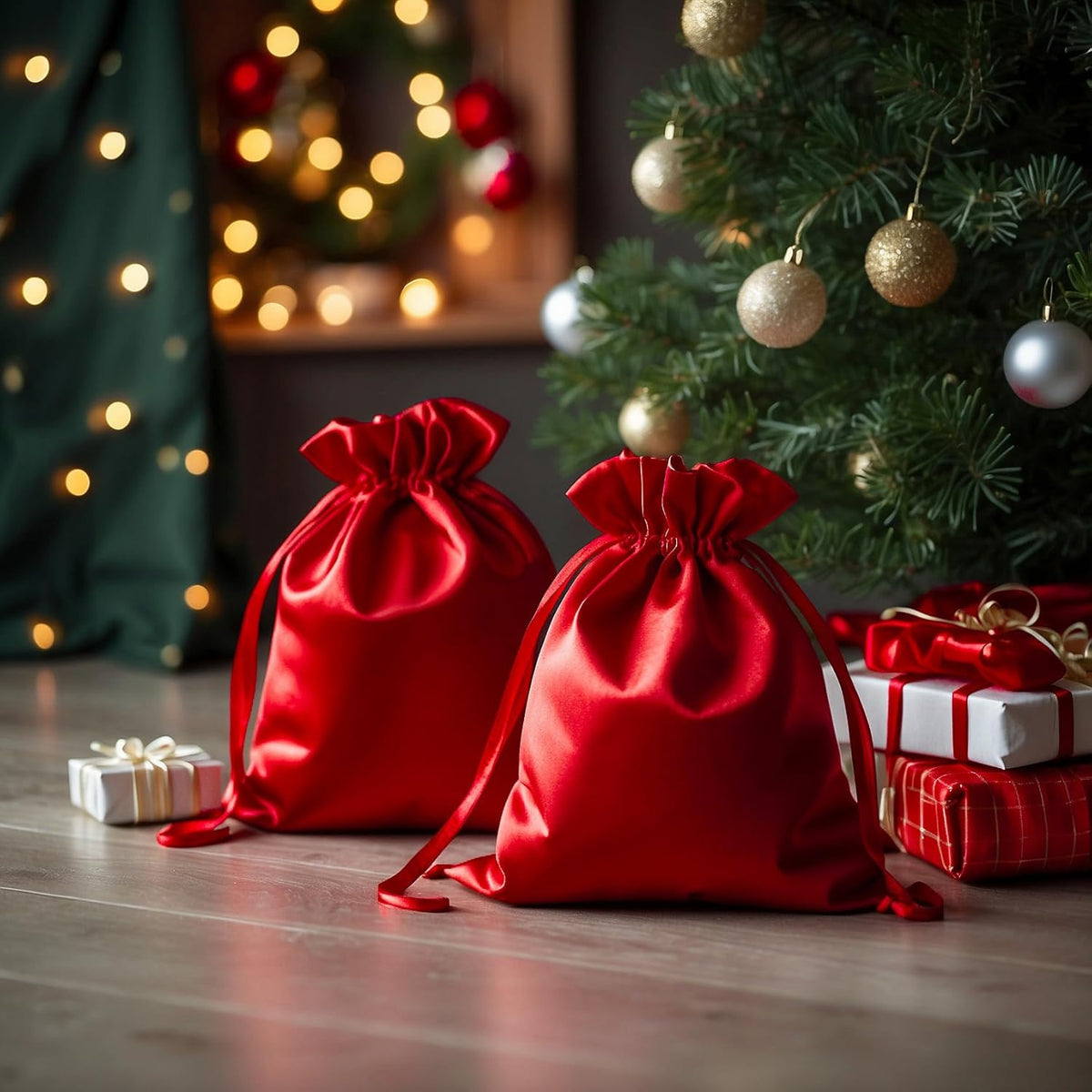 3" x 4" Red Satin Gift Bags, Jewelry Bags, Wedding Favor Silky Drawstring Baby Shower Christmas 50