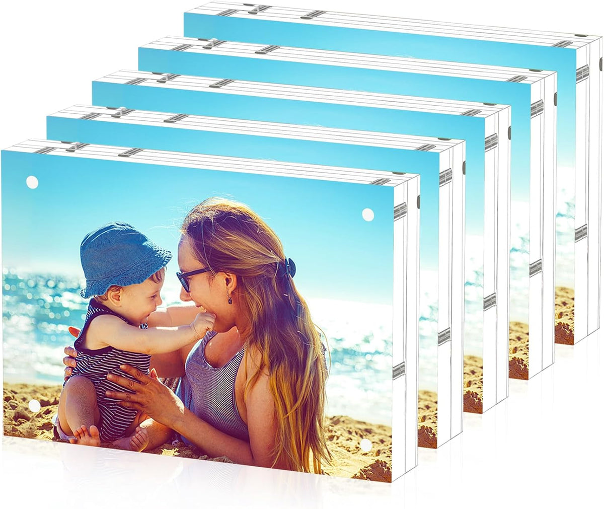 HELPLEX Acrylic Frame, 5 Pack 3.5x5 Acrylic Picture Frames, 20mm Thicker Frameless Clear Frame