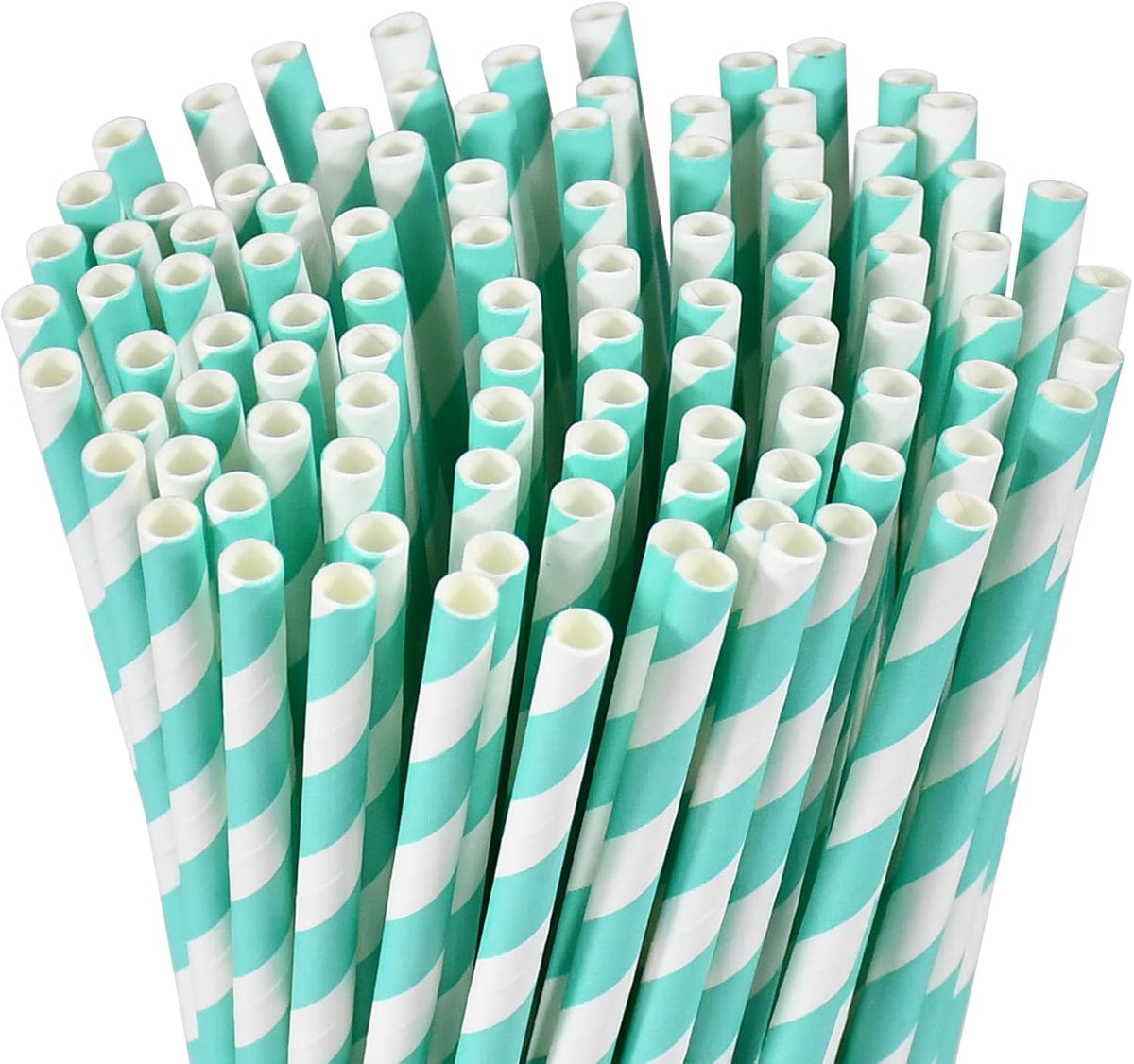 Light Blue 7.75 inch Disposable Paper Straws for Drinking, 100 Counts, Eco-friendly - for Baby