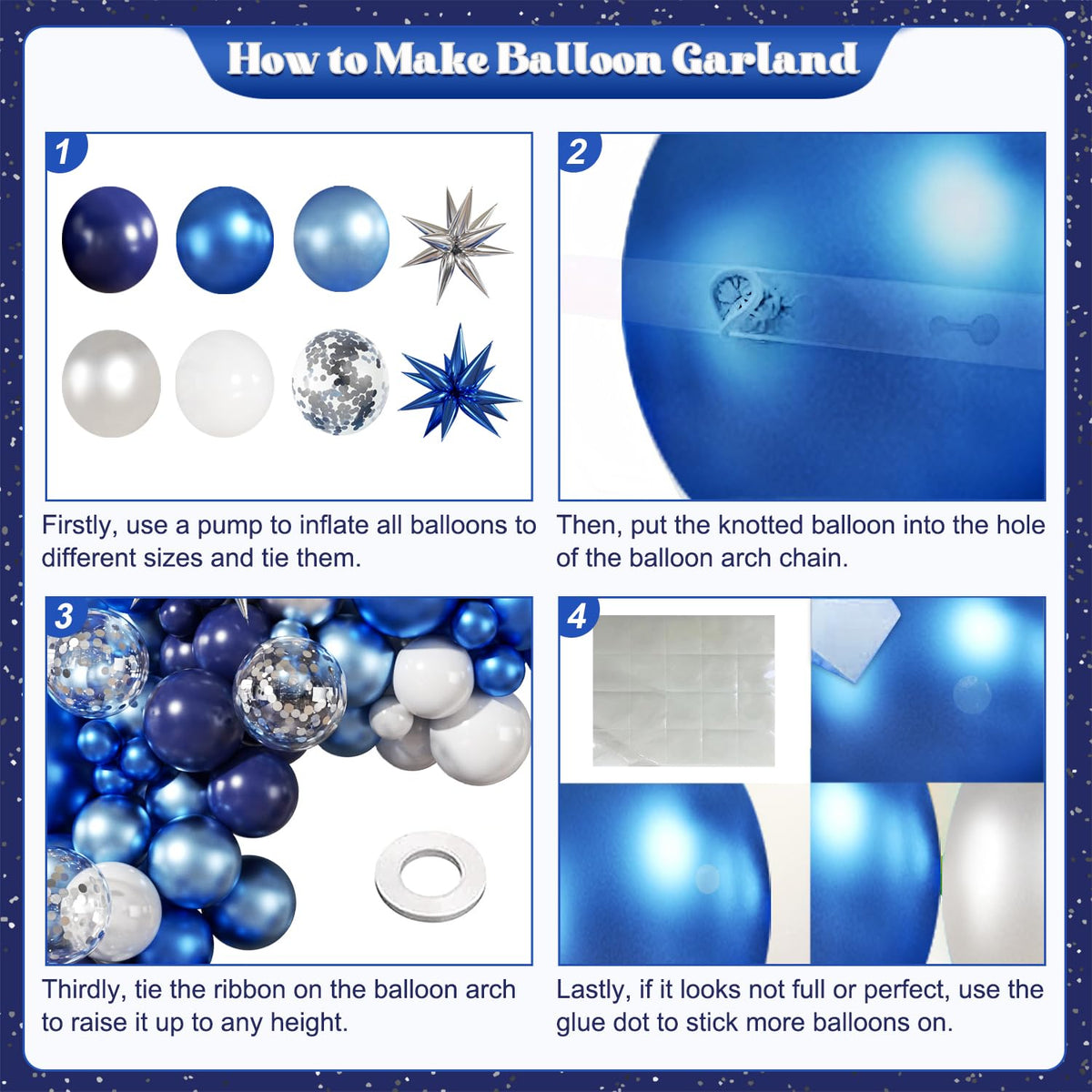 LANGASQUE Blue Silver Balloon Garland Arch Kit for Birthday Decorations