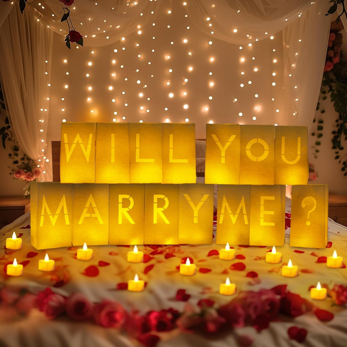Homemory Will You Marry Me Light Up Letters Proposal Decorations with Flameless Candles and Fake