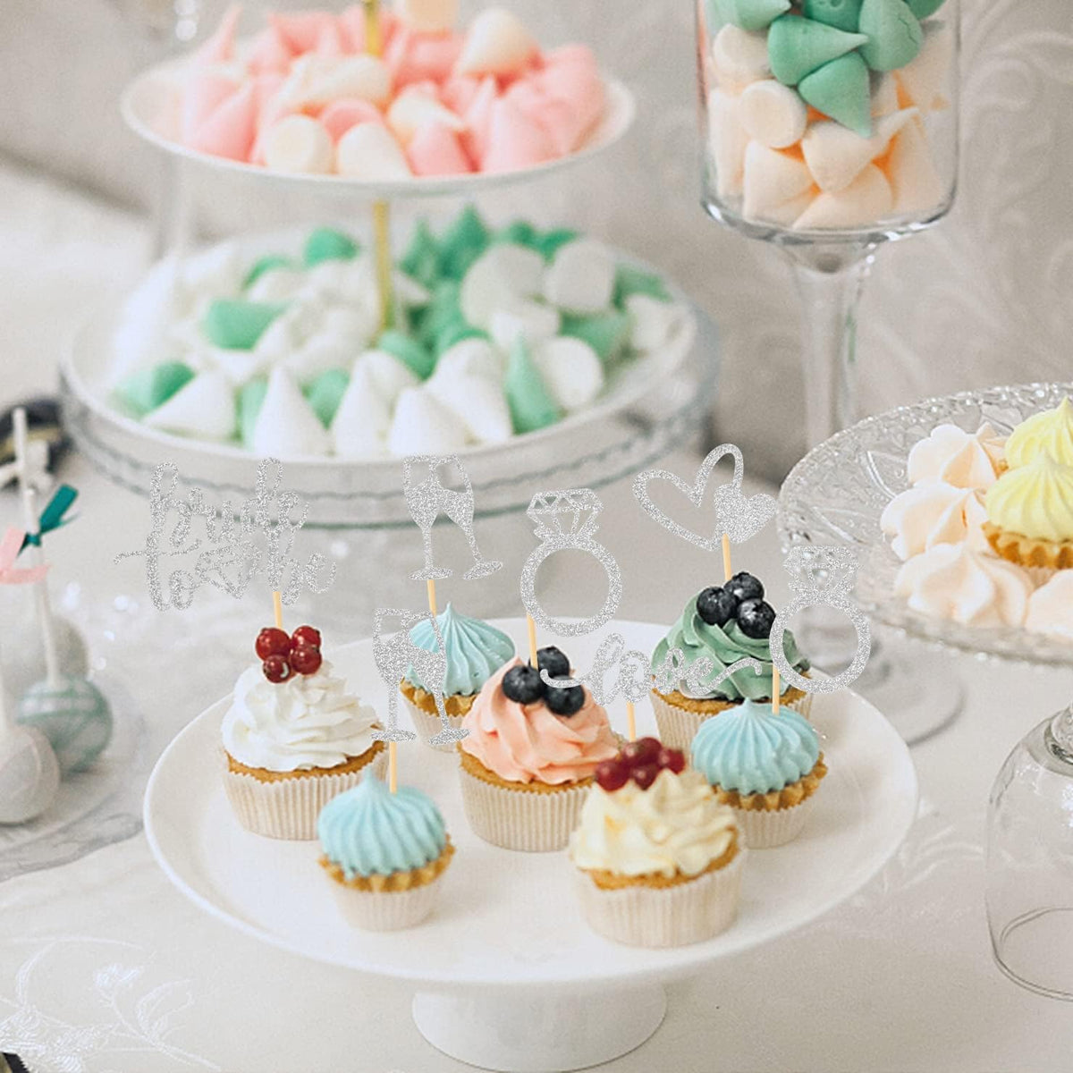 35 Pcs Glitter Diamond Ring Bride to be Love Cupcake Topper Champagne Cake Picks Decorations for