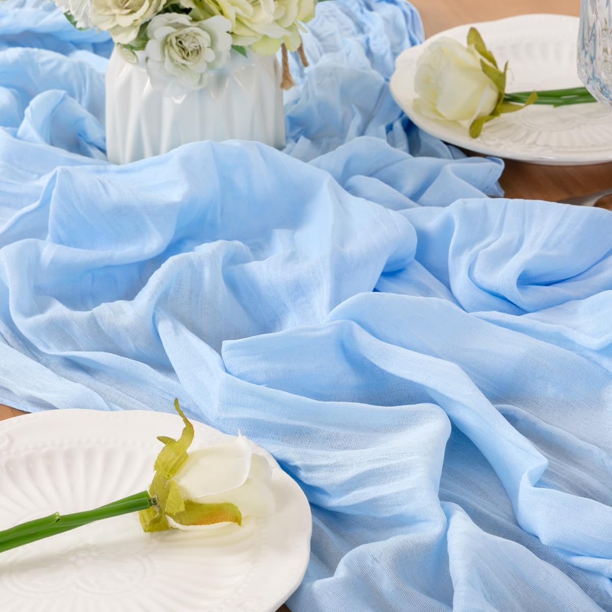 Light Blue Table Runner Cheesecloth Table Runner 10FT Farmhouse Table Runners 120 Inches Fall Table