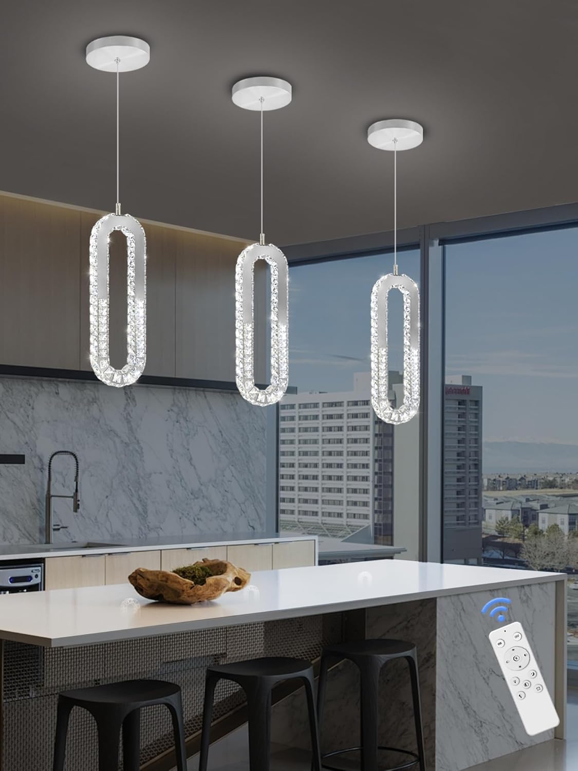 1-Ring Chandelier Silver Modern Pendant Lighting LED Dimmable Hanging Crystal Chandelier for