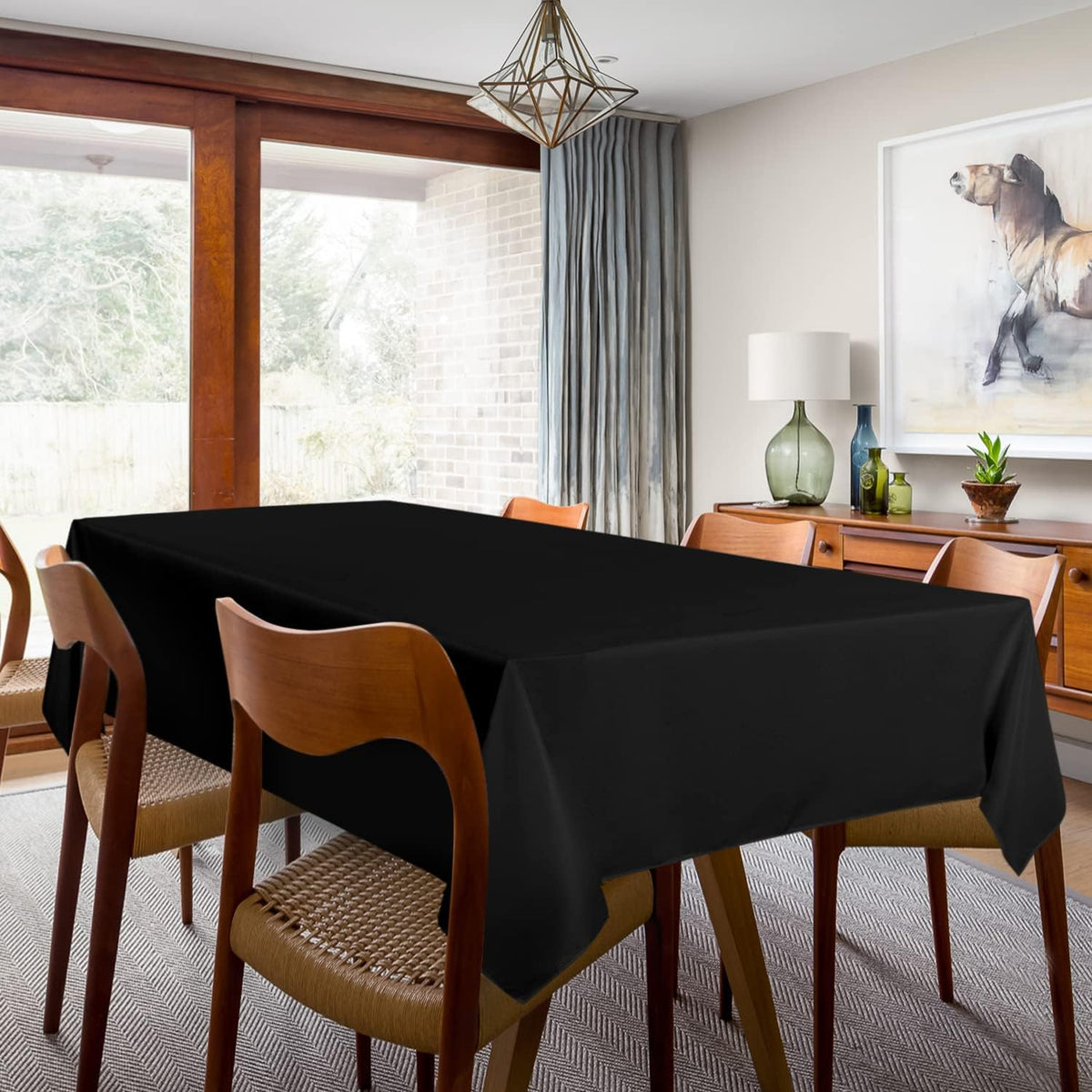 sancua 2 Pack Black Tablecloth 60 x 120 Inch, Rectangle 8 Feet Table Cloth - Stain and Wrinkle