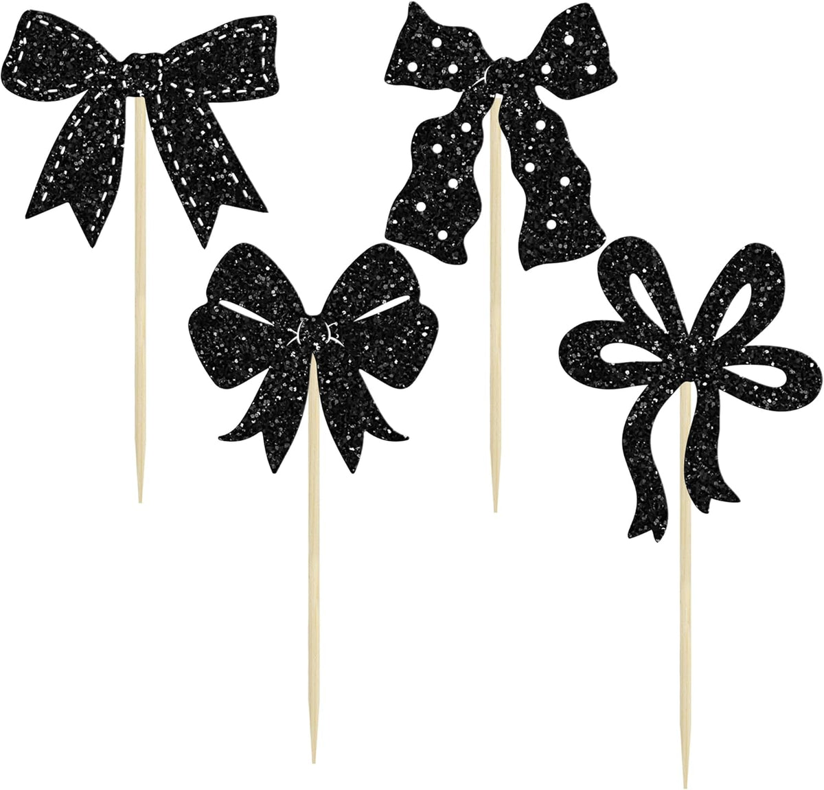 Ephlyn 24Pcs Bow Cupcake Toppers Bow Birthday Cake Topper Girls Birthday Party Decorations Bowknot