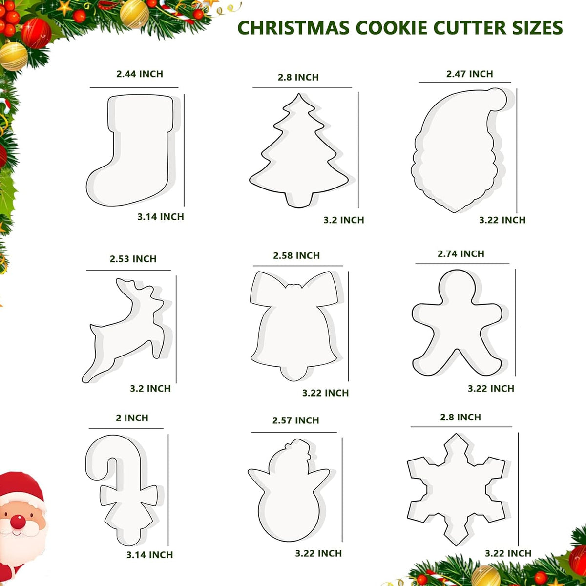 Christmas Cookie Cutters Set- 9 Piece Stainless Steel Winter Holiday Metal Shapes-Christmas tree
