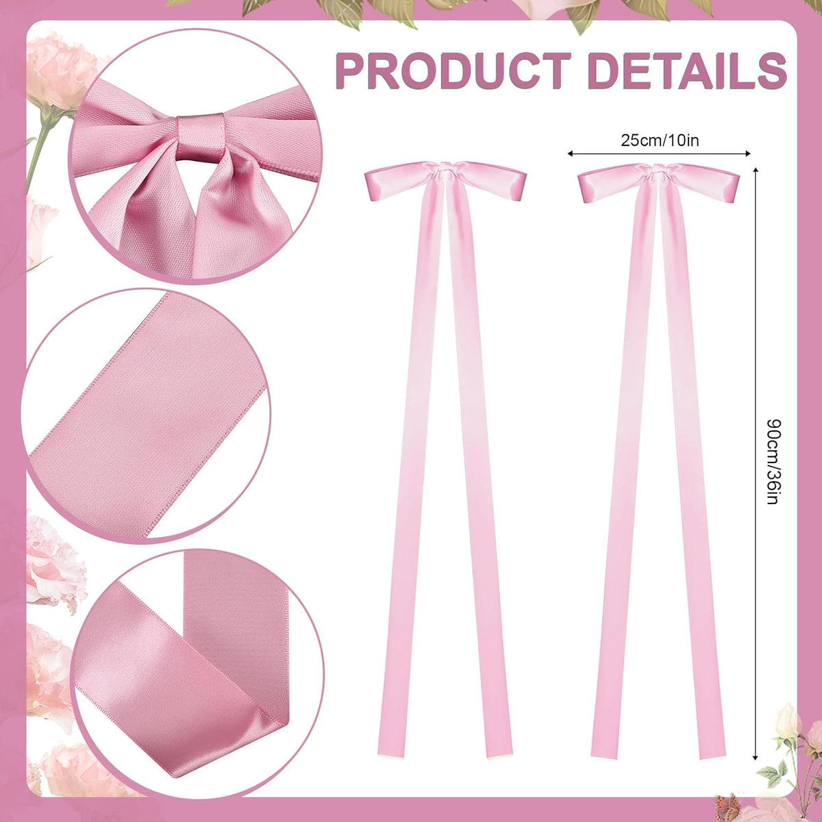 24 Pcs Large Wedding Pink Ribbon Bows for Wedding Chairs Decorative Ribbon Sashes for Pew Back