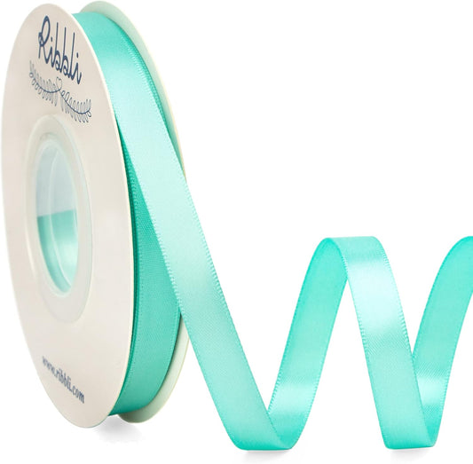 Ribbli Double Faced Aqua Blue Satin Ribbon,3/8” x Continuous 25 Yards,Use for Bows Bouquet,Gift