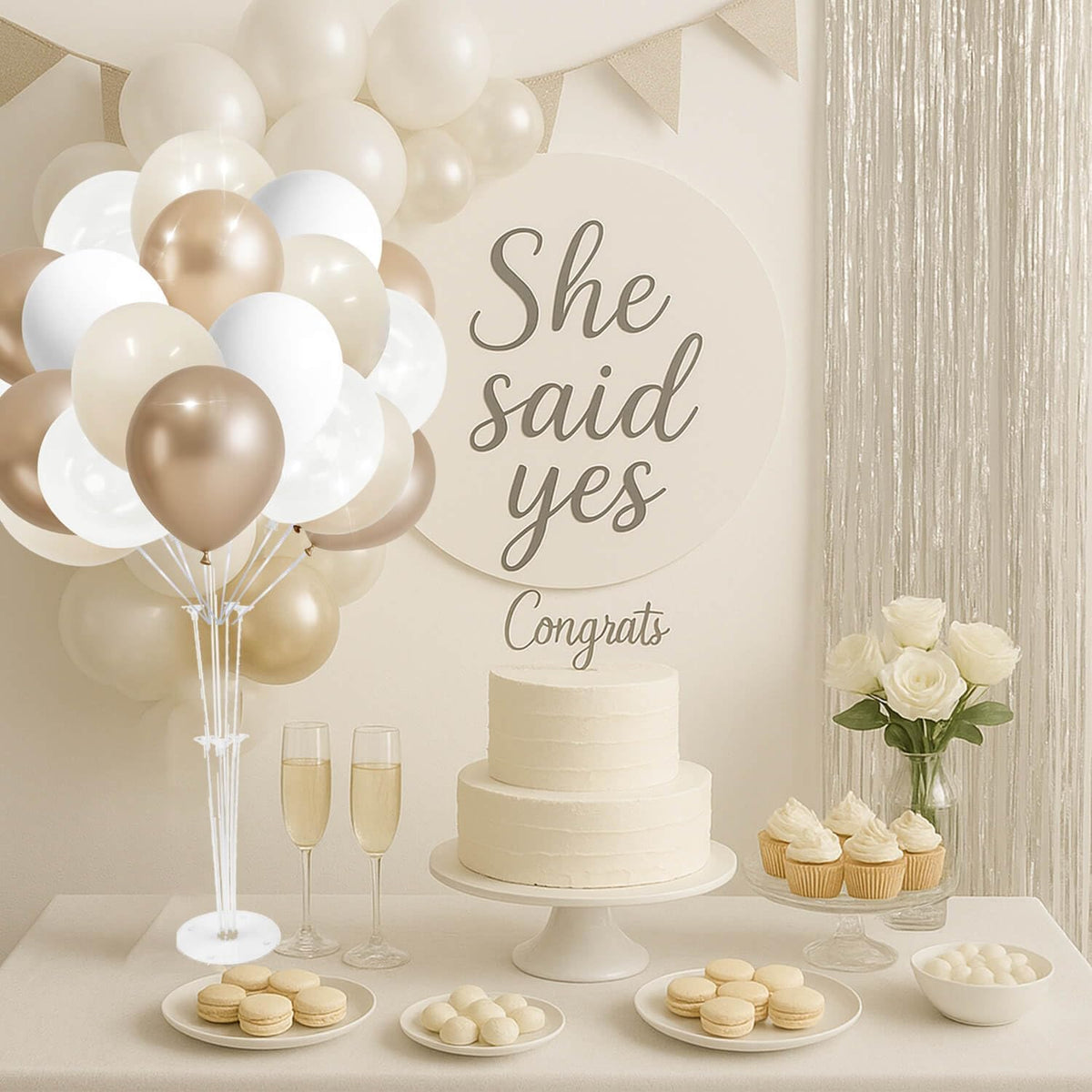 Champagne Gold and Ivory White Balloons Engagement Party Decorations- 34Pcs 12in Metallic Champagne