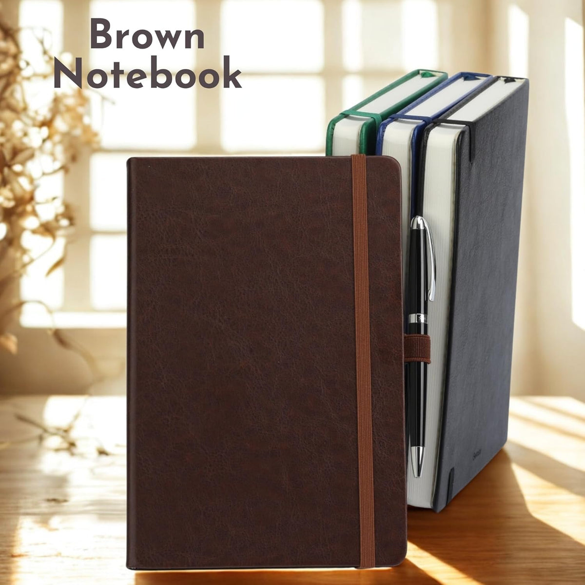 SETTINI Journal Notebook for Writing, Vegan Leather Hardcover Notebook - Pen loop, Back Pockets &