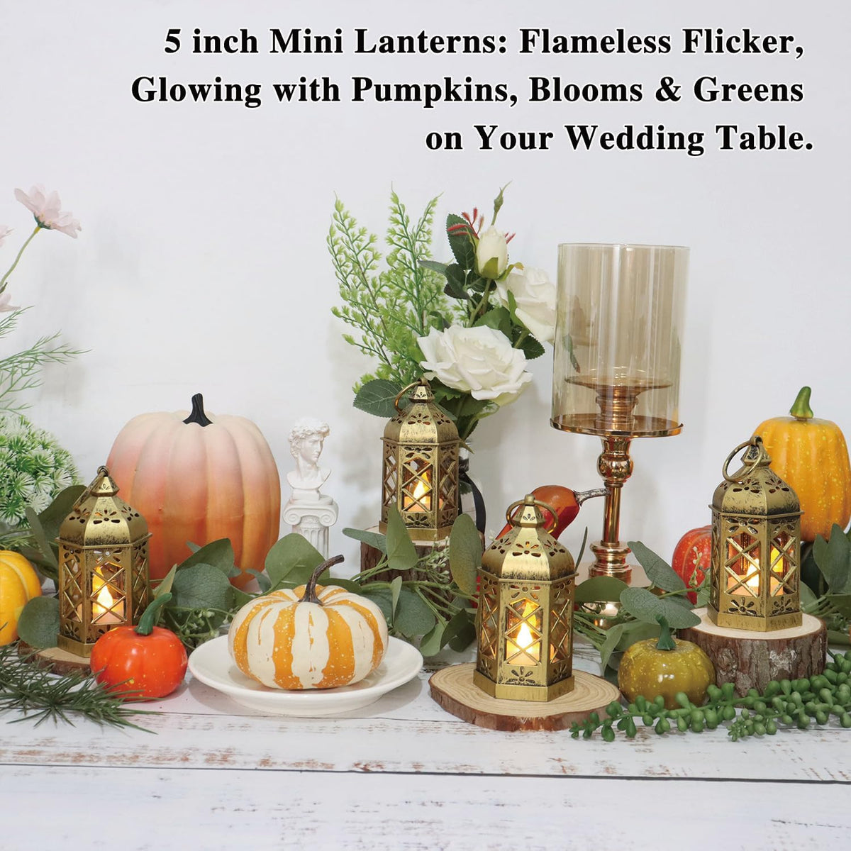 Mini Lantern with Flickering LED Candles for Halloween, LLQ (8Pack-5Inch) Vintage Decorative Candle