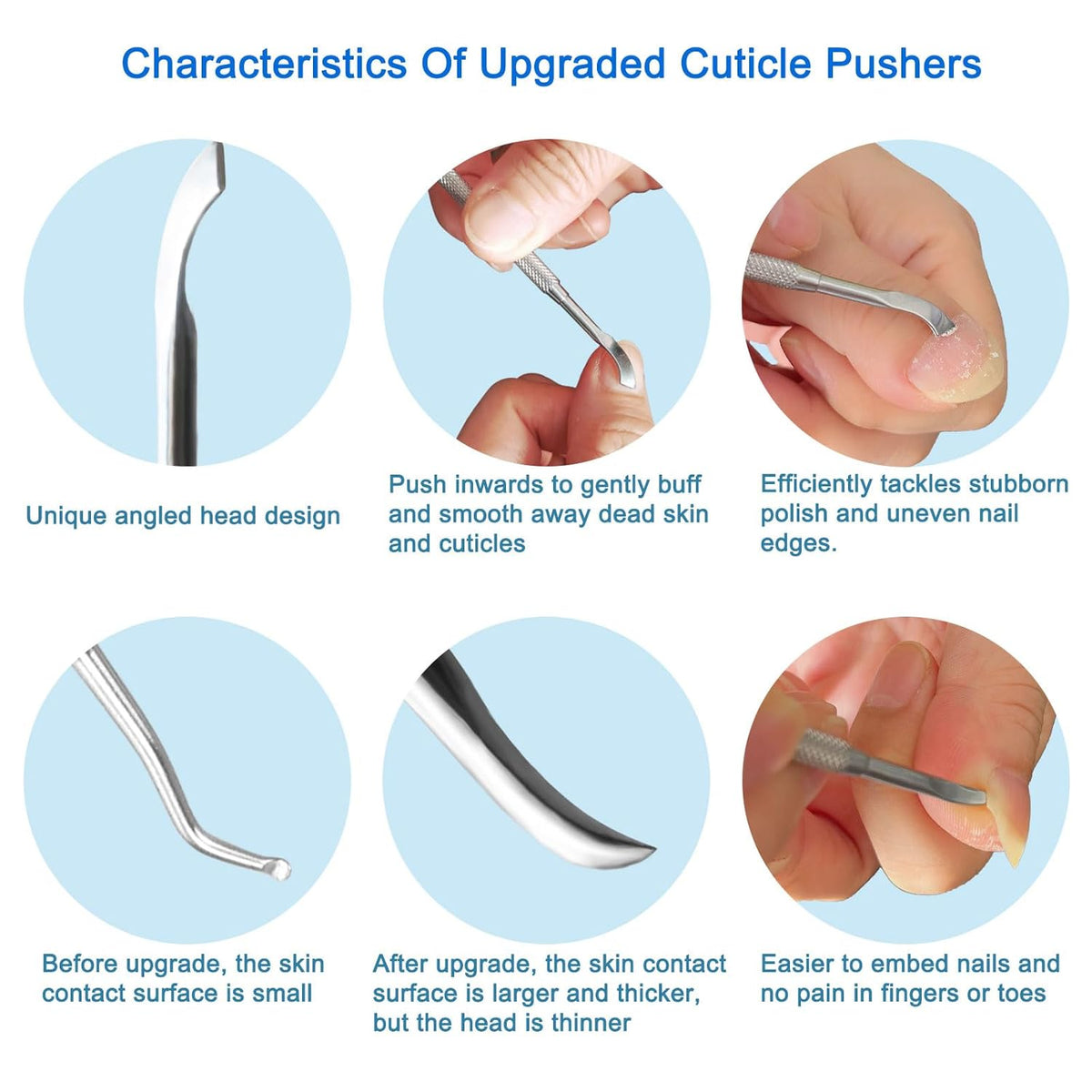 Premium Stainless Steel Manicure Tools 2-Piece Set, Upgraded Cuticle Pusher & Nail Lifter, Cuticle