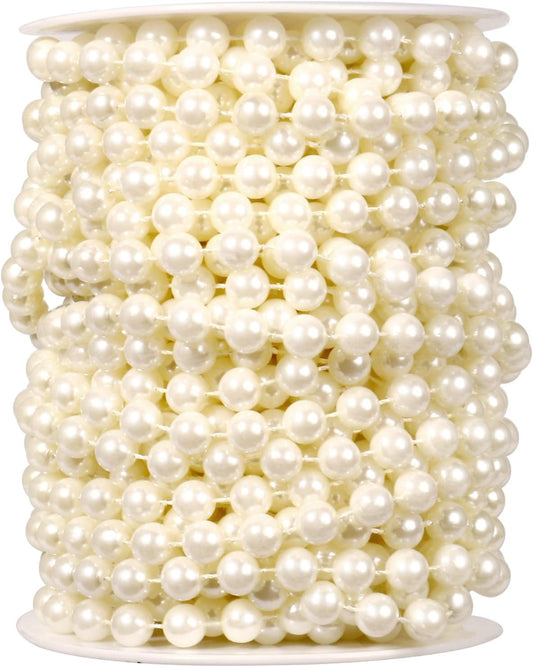 [47Feet] Pearl Beads Garland, 8MM 15.7 Yards Faux Pearl Beads String Roll Bulk for DIY Craft