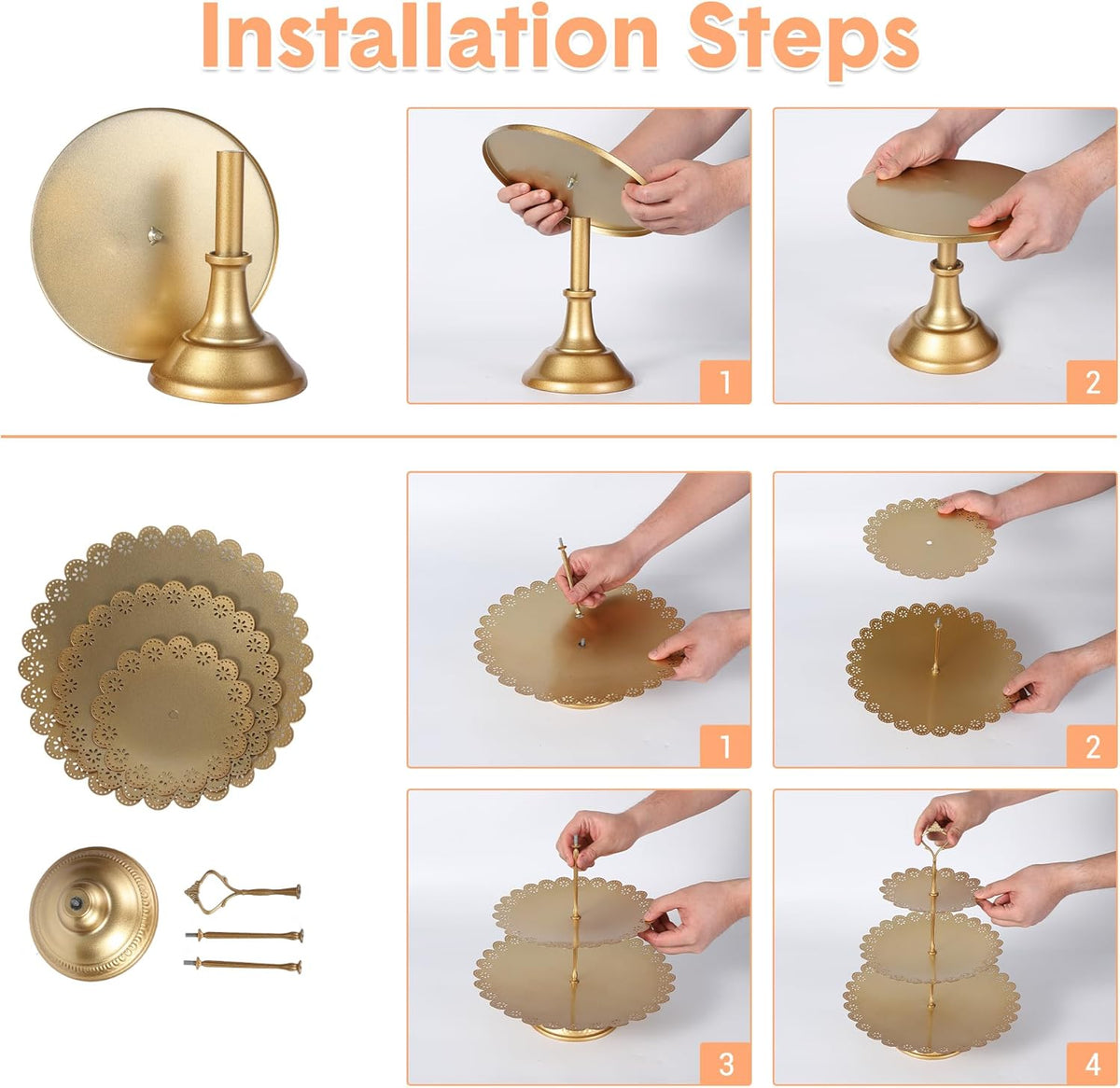 Garvee 7-Piece Gold Metal Cake Stand Set, Dessert Table Display Set with 3 Sizes Round Pedestal