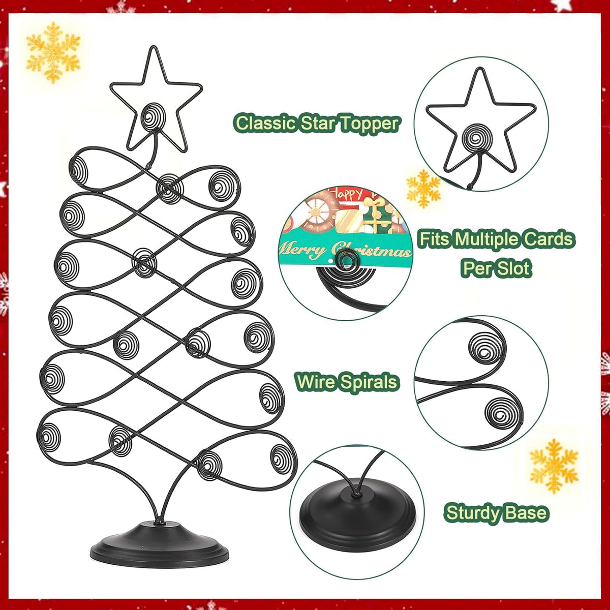 Decorative Metal Christmas Tree Card Holder, 18 Inch Tabletop Holiday Card Display Rack with Star