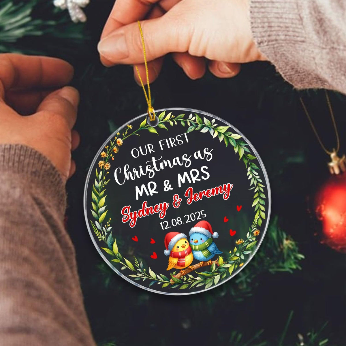 Our First Christmas As Mr & Mrs Ornament 2025, Personalized 1st Christmas As Mr & Mrs Bird Married