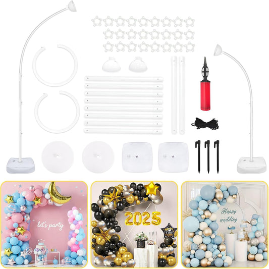 AerWo [Upgraded] Balloon Arch Kit 8.2FT & 6FT, Free Bending Top Half Balloon Arch Stand with Base