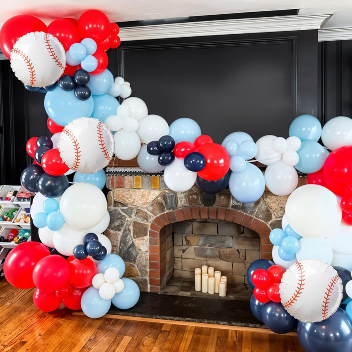 Baseball Balloons, 12 Inch Navy Blue Red White Light Dusty Blue Balloons with Baseball Gloves Ball