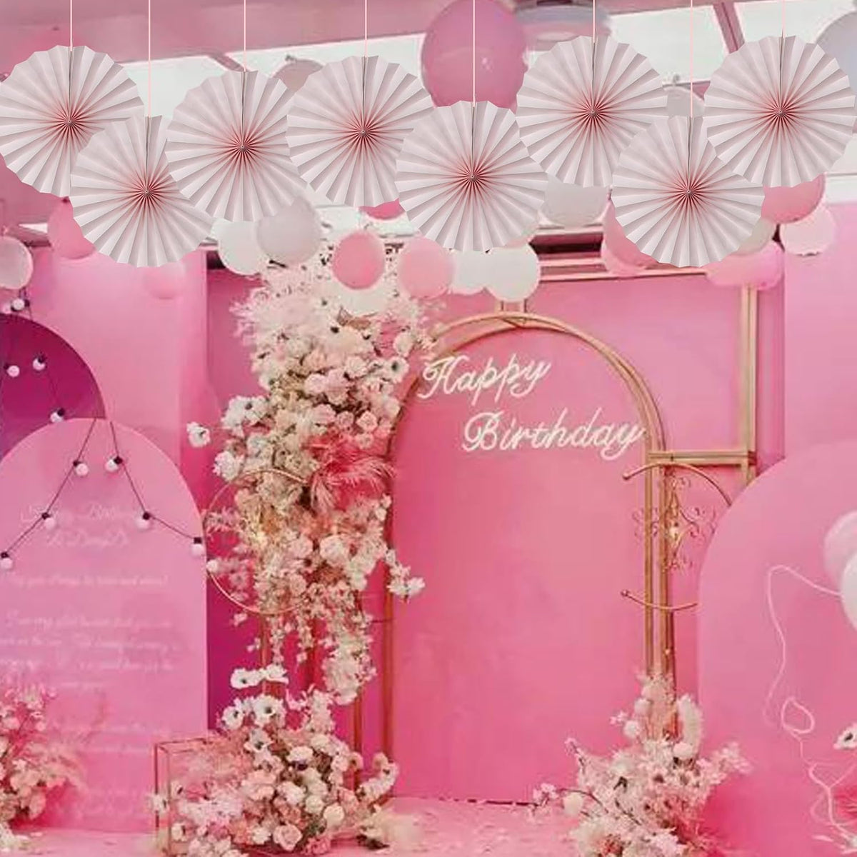 Pink Birthday Decorations,DIY Pink Paper Fans Hanging Decoration ,Party Supplies Party Fans 12in