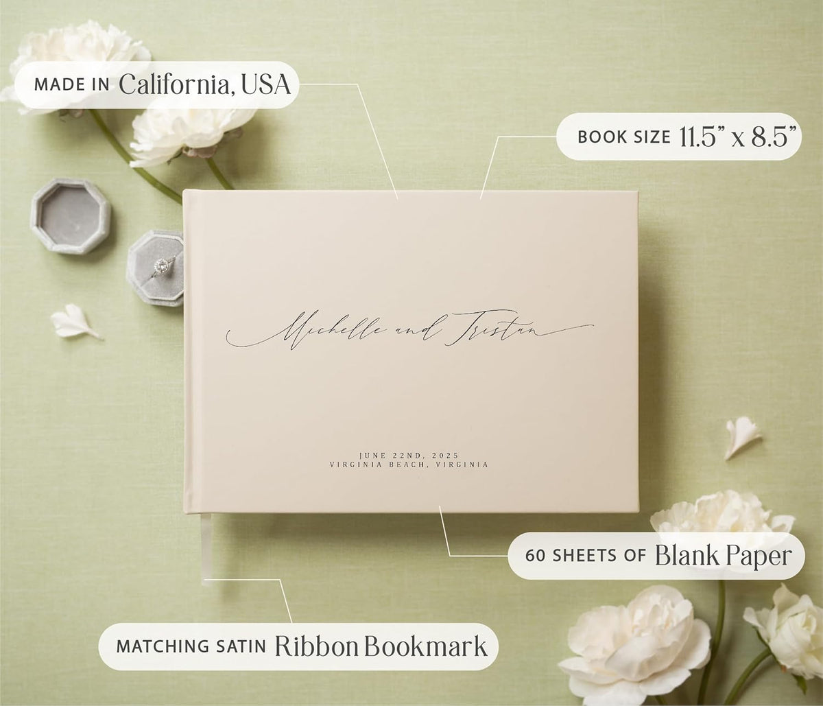 MUUJEE Personalized Guestbook in Oats- Premium Custom Modern Guest Book for Wedding Reception