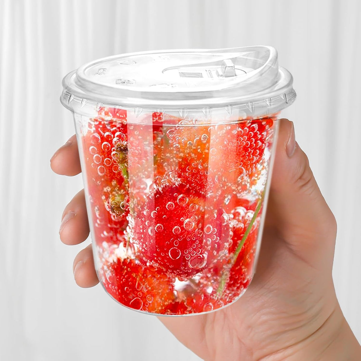 12oz Disposable Stemless Glasses With Strawless Sip Lids,PET Disposable Drinking Cups,Clear Plastic