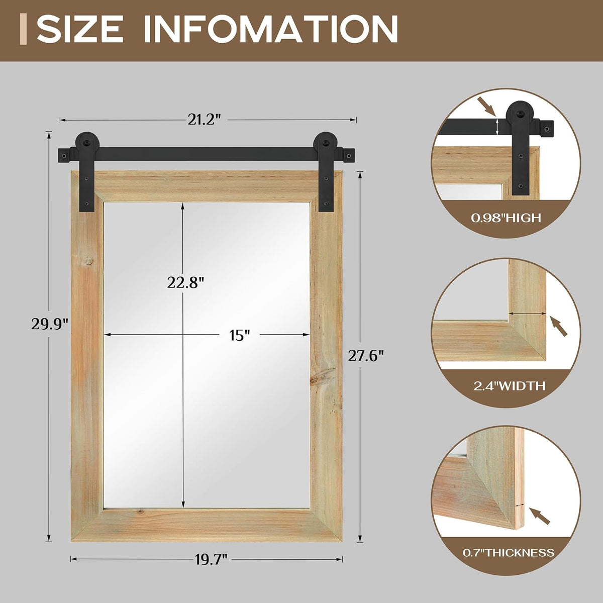 COGOOD Farmhouse Barn Door Mirror - 21" x 30" Rustic Wood Framed Wall Mirror for Bathroom, Living