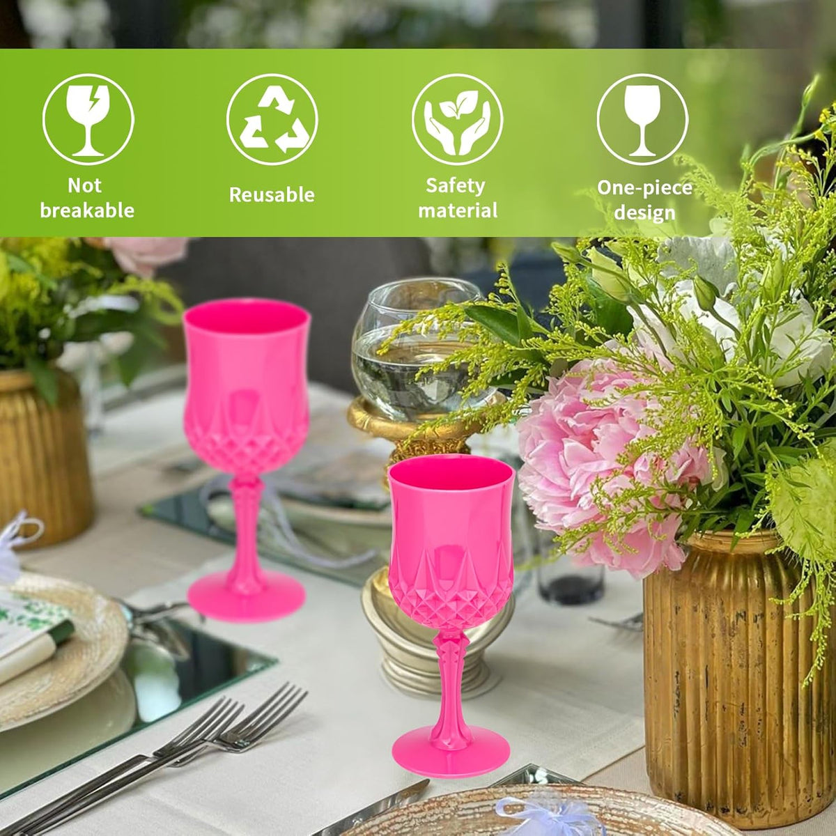 Plastic Vintage Wine Glasses 7OZ Plastic Goblets Vintage Drinking Glasses 24PCS Retro Wedding