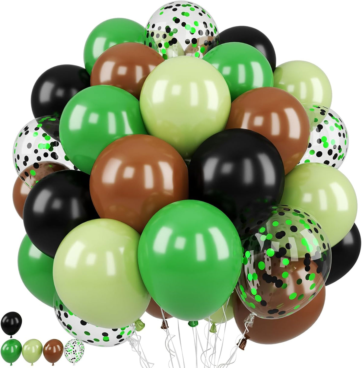 Green and Brown Balloons, 50PCS 12 Inch Camouflage Green Black Brown Ballons, Dark Emerald Green