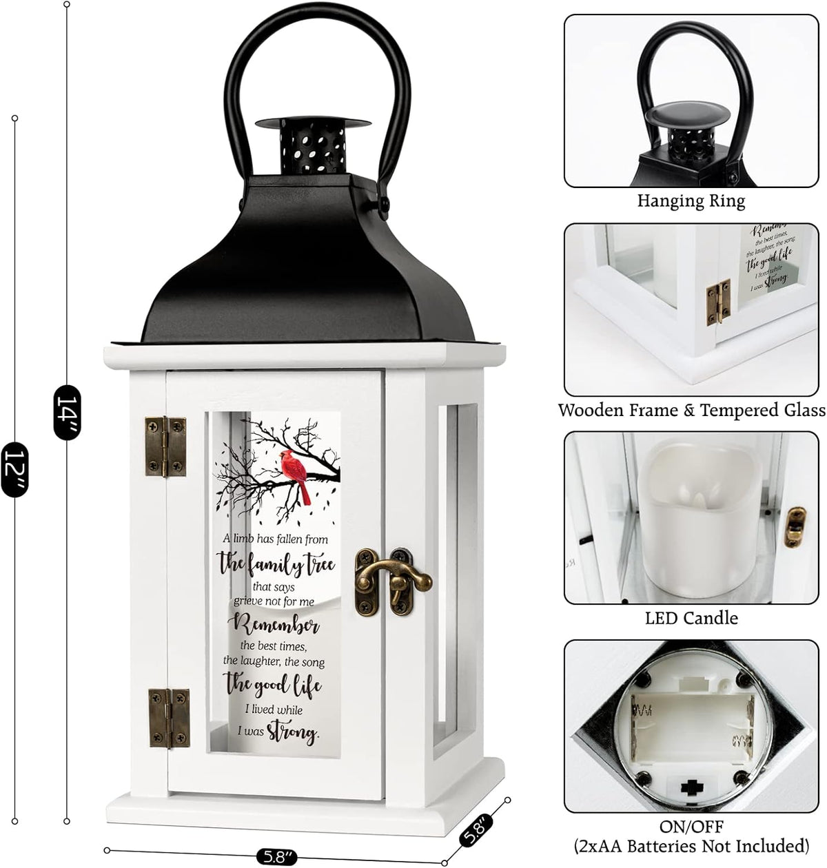Memorial Lantern - Bereavement Sympathy Gifts for Loss of Loved One - Remembrance Gifts with LED