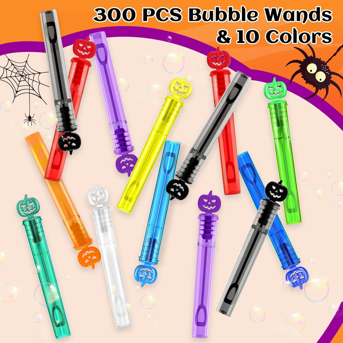 SpringFlower 300 PCS Halloween Bubble Wands, Party Favor Mini Bubble Wands Halloween Gifts Kids