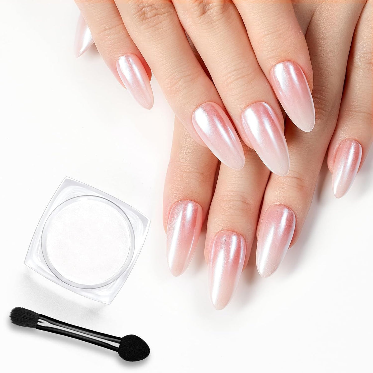 Beetles White Chrome Nail Powder for Gel Nails Pearl Cromer Nail Powder Mirror Effect Nails Gel