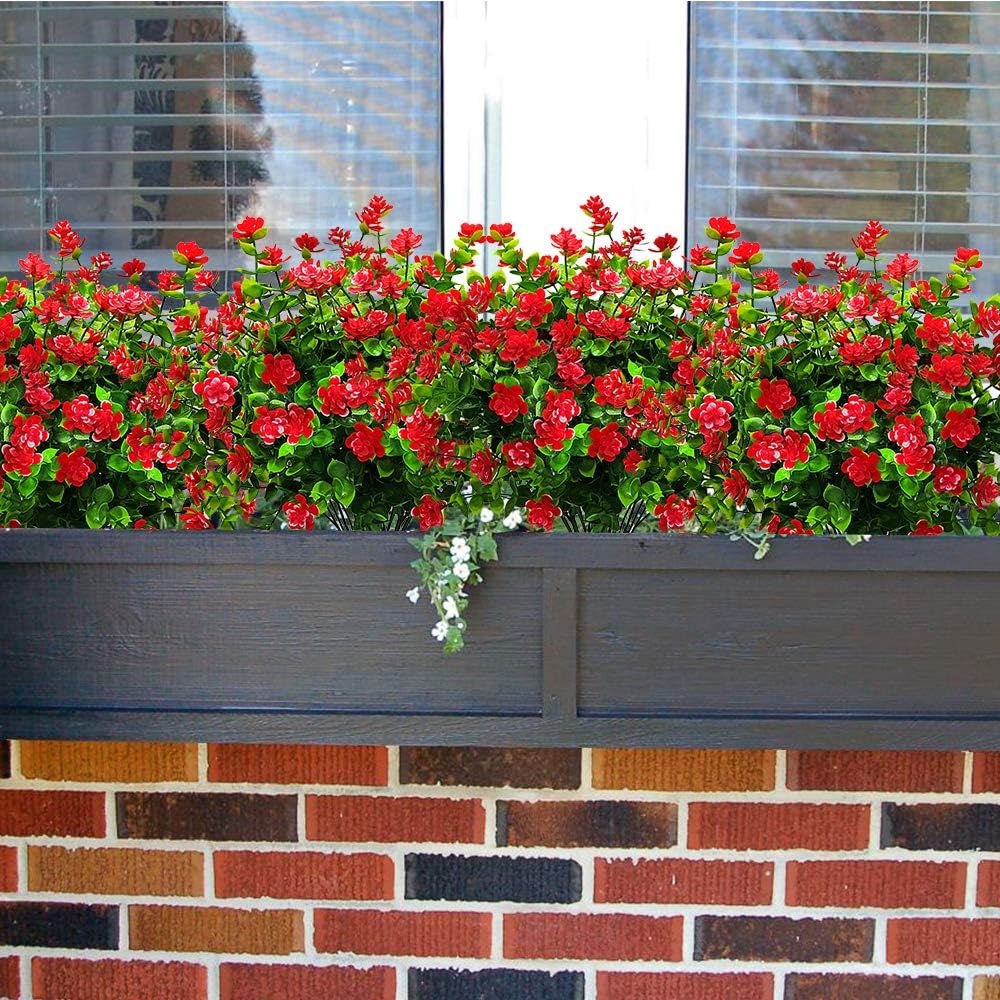 10 Bundles Artificial Fake Flowers, Faux Outdoor Plastic Plants UV Resistant Shrubs Outside Indoor