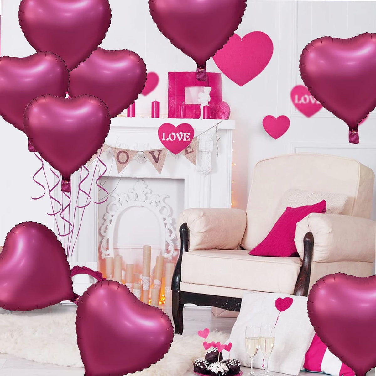 Biapian Foil Heart Balloons, 10PCS Pink Heart Shape Balloons Valentines Balloons 18inch Rose Red
